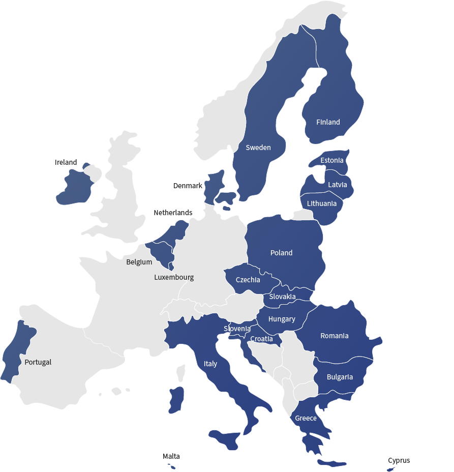 Image of EU and the countries where The European Vocational Teacher Survey will be conducted